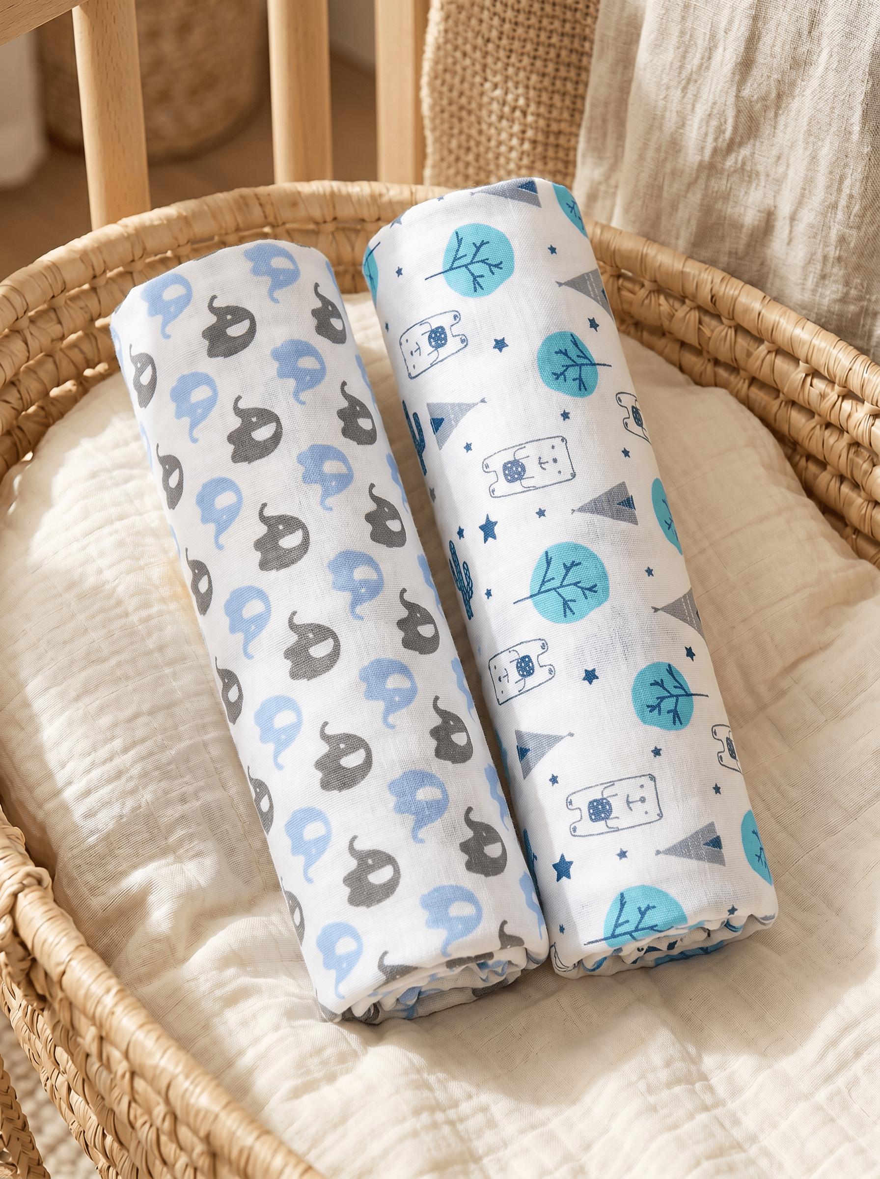 Blue Forest & Mumbo Jumbo 2 PC Cotton Muslin Swaddle Wrap