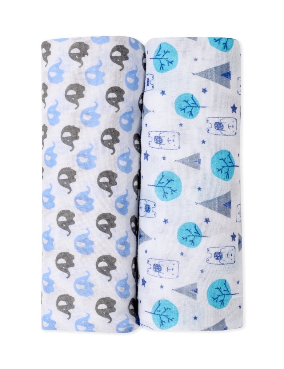 Blue Forest & Mumbo Jumbo 2 PC Cotton Muslin Swaddle Wrap