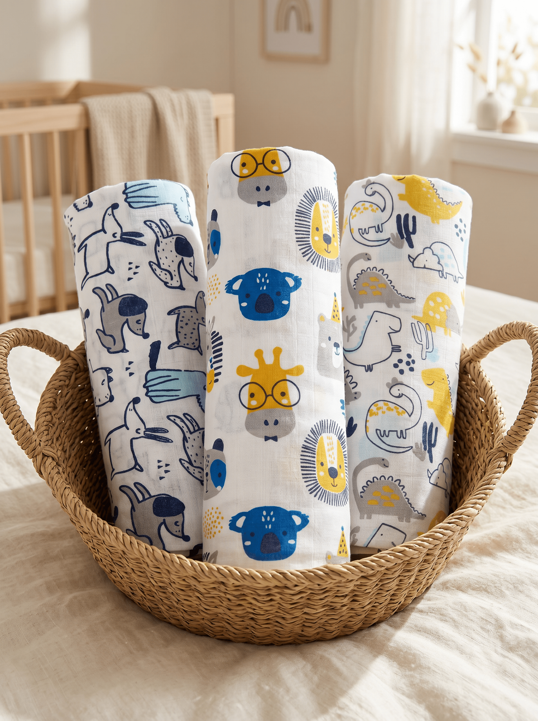 Cute Puppy Dino Forest 3 PC Cotton Muslin Baby Swaddle Blanket Wrap