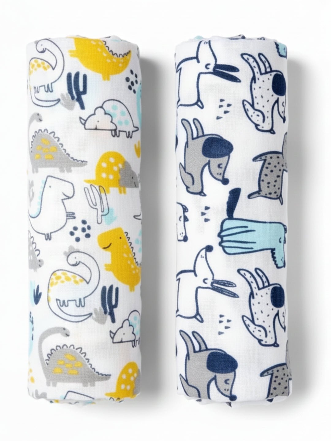 Dino Forest & Cute Puppy 2 PC Cotton Muslin Swaddle Wrap
