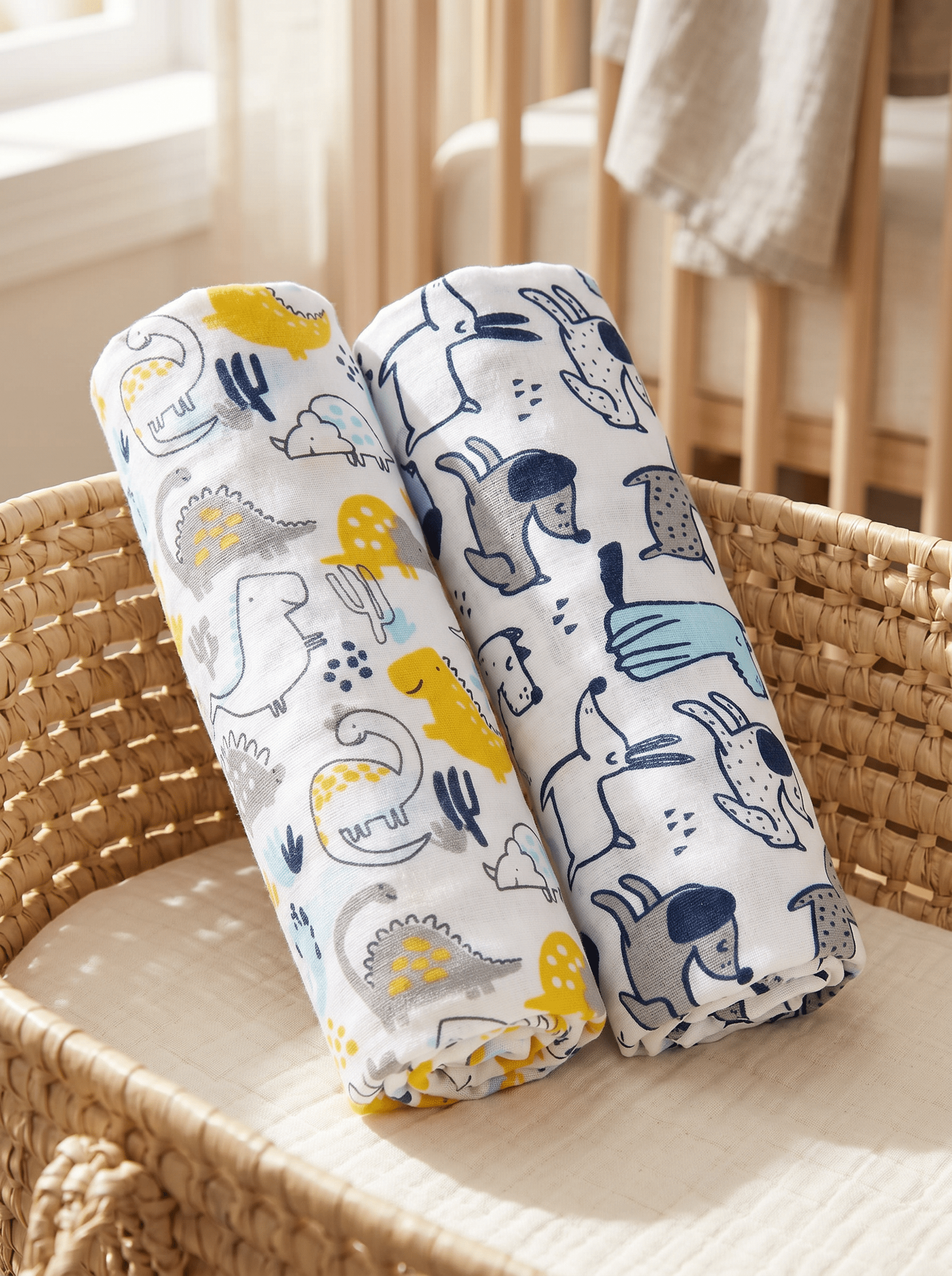 Dino Forest & Cute Puppy 2 PC Cotton Muslin Swaddle Wrap