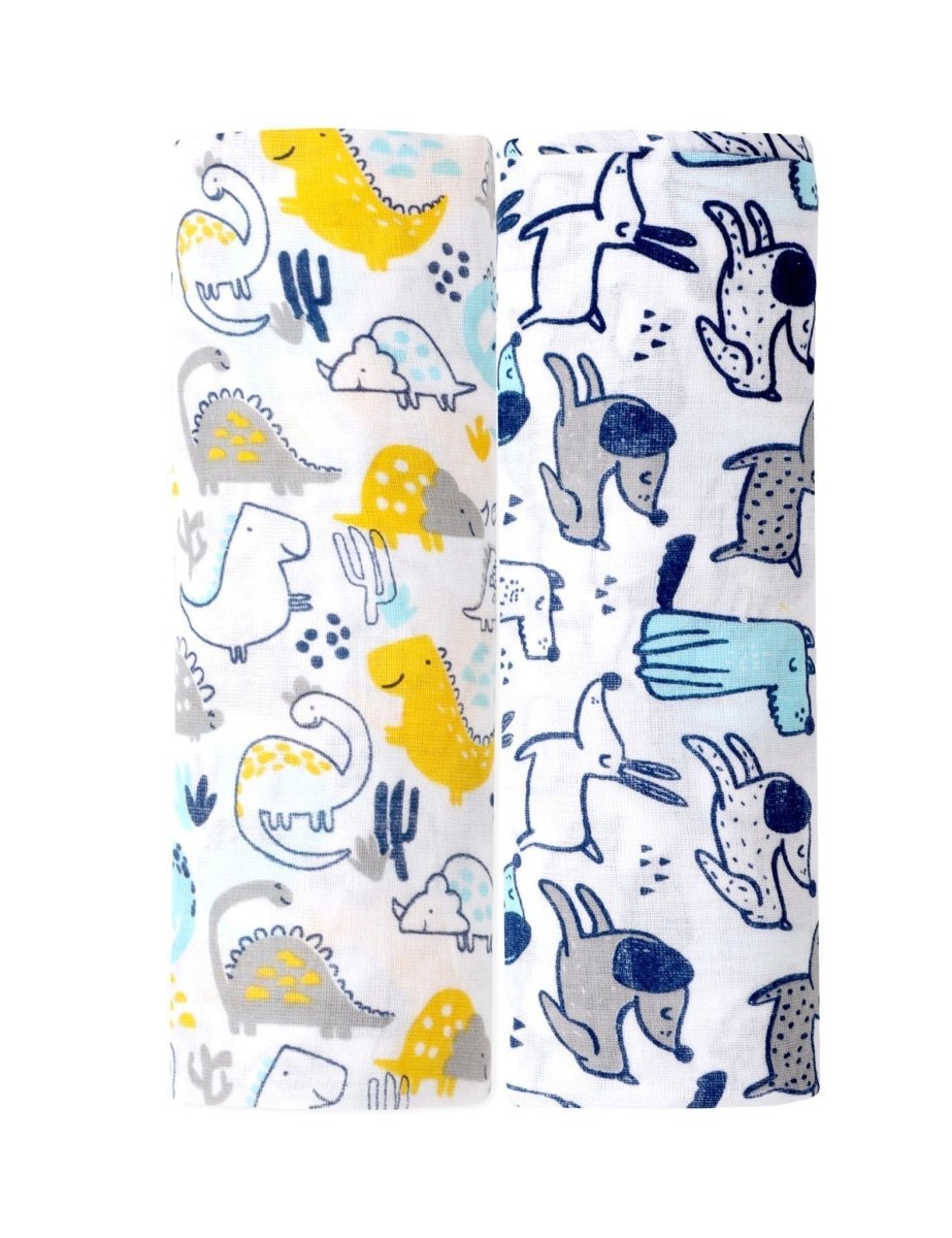 Dino Forest & Cute Puppy 2 PC Cotton Muslin Swaddle Wrap