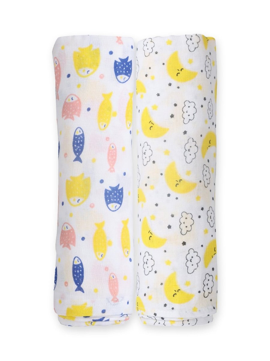 Finding Nemoo & Moon And Stars 2 PC Cotton Muslin Baby Swaddle Wrap