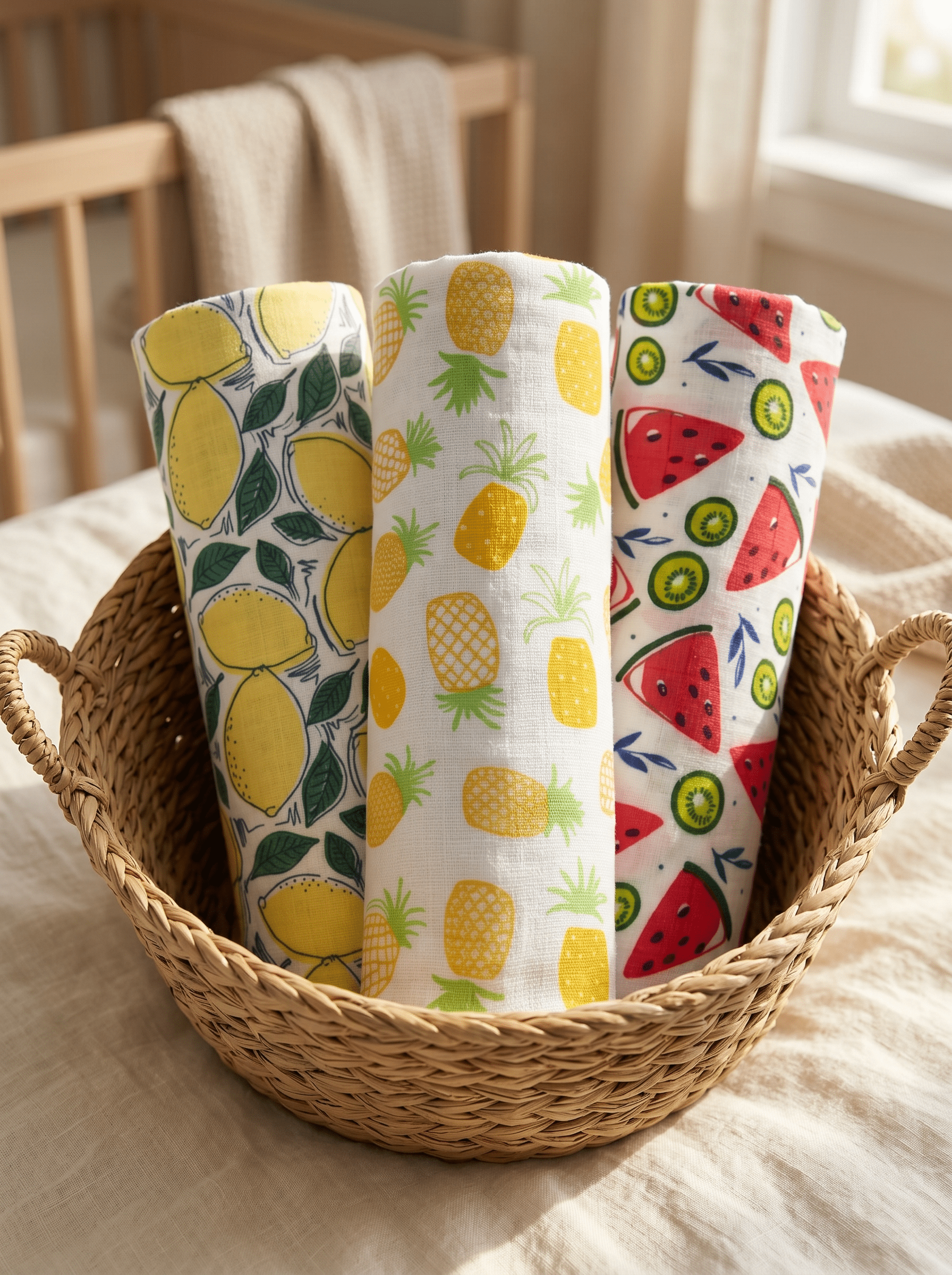 Combo Of 3 Fruity Print Muslin Swaddle Wrap Set For Babies