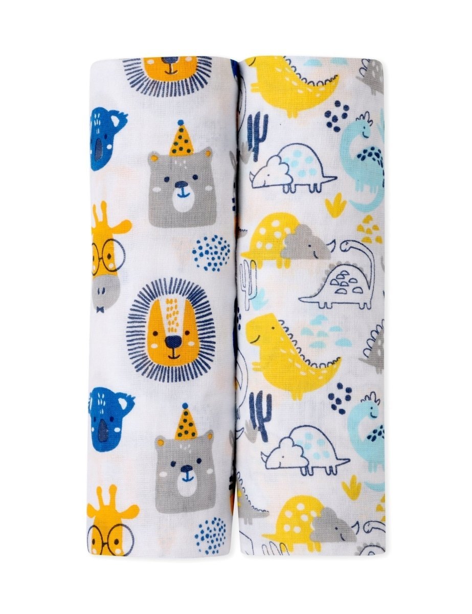 Combo Of 2 Guess The Animal Dino Forest Muslin Swaddle Wraps