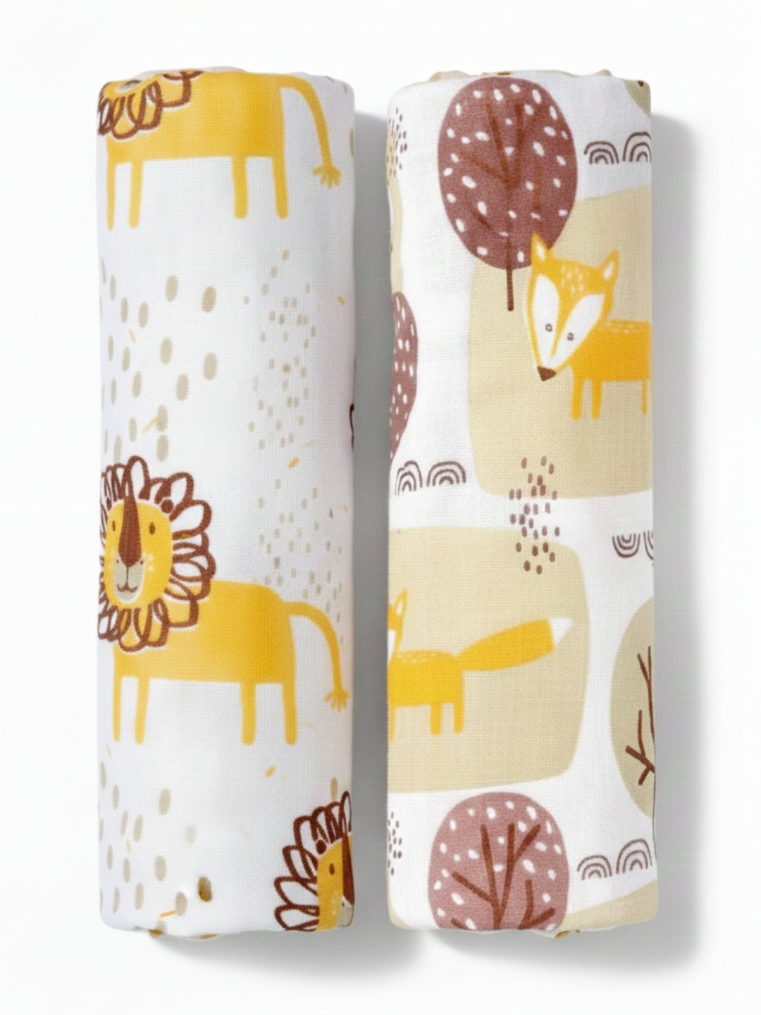 Little Fox & Jungle King 2 PC Cotton Muslin Baby Swaddle Combo