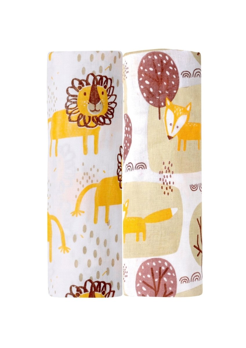 Little Fox & Jungle King 2 PC Cotton Muslin Baby Swaddle Combo