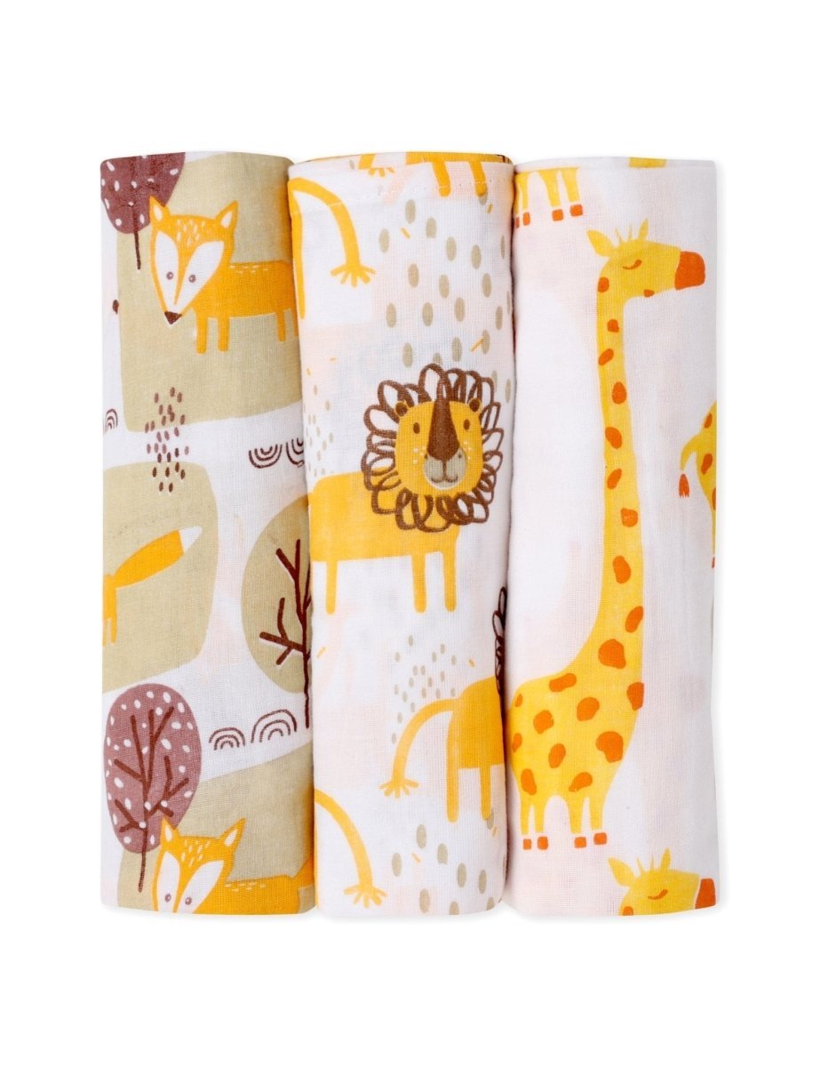 Combo Of 3 Little Fox Jungle King Tall As A Giraffe Swaddle Wraps