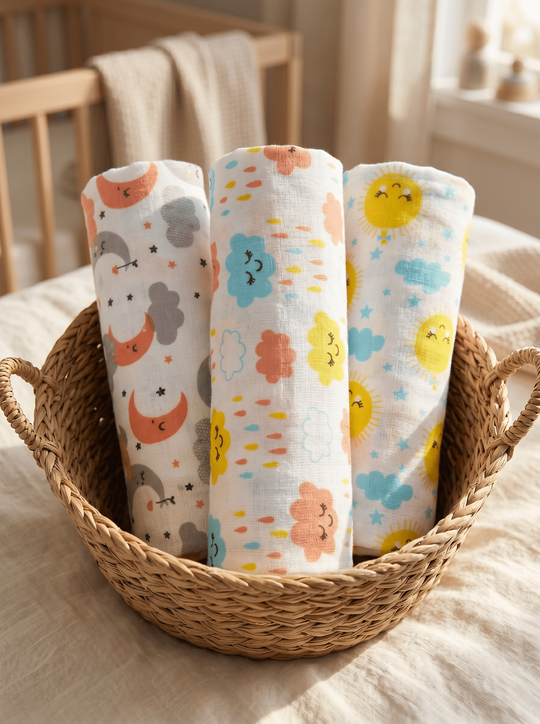 Little Sunshine Moon Kid and Dream On 3 PC Kids Cotton Baby Swaddle Set