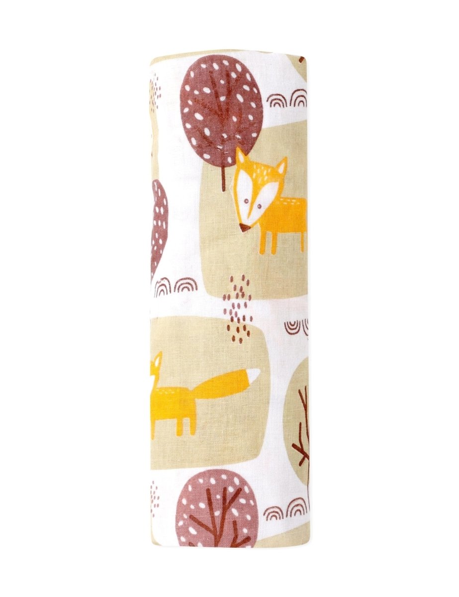 Little Fox Print Cotton Muslin Baby Swaddle Blanket Wrap