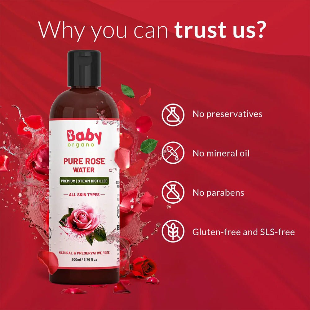 Baby Organo Pure Rose Water Steam Distilled Kannauj Roses 200ml 0.44lb