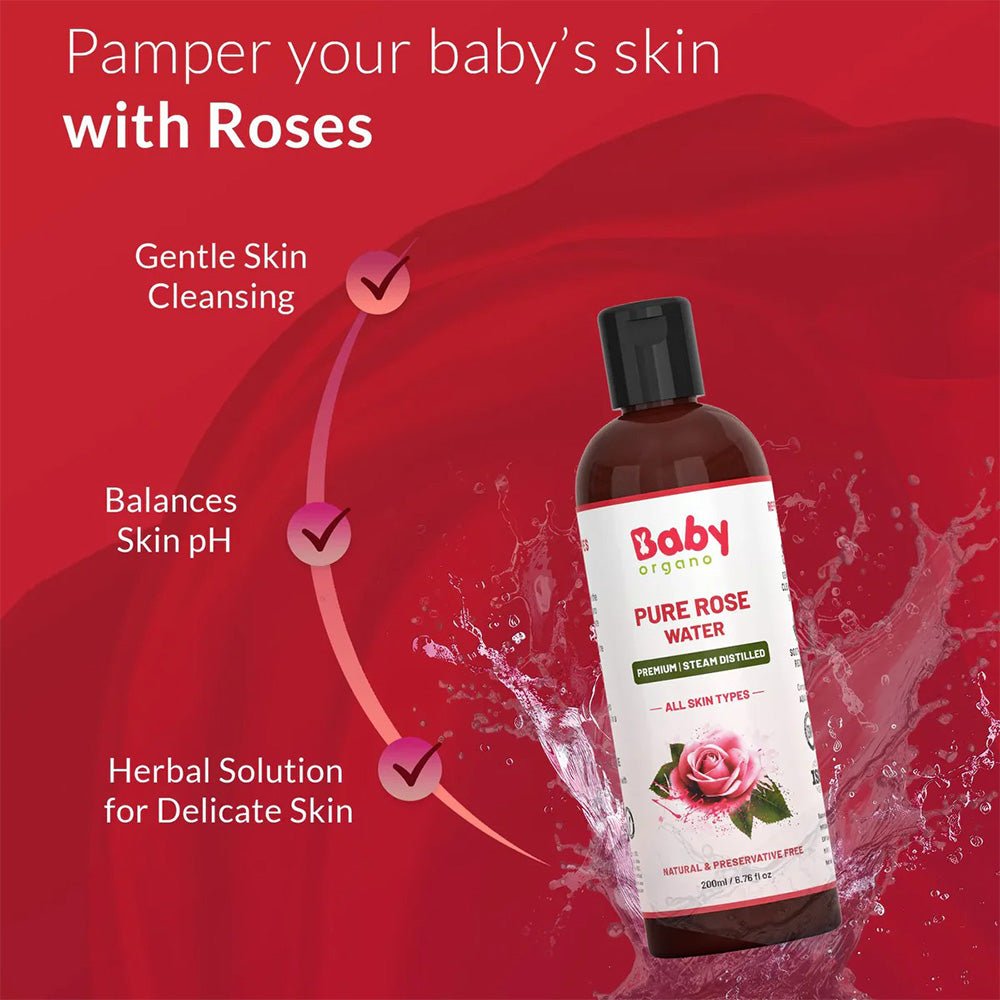 Baby Organo Pure Rose Water Steam Distilled Kannauj Roses 200ml 0.44lb