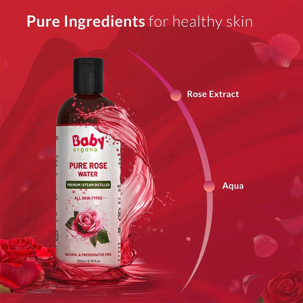 Baby Organo Pure Rose Water Steam Distilled Kannauj Roses 200ml 0.44lb