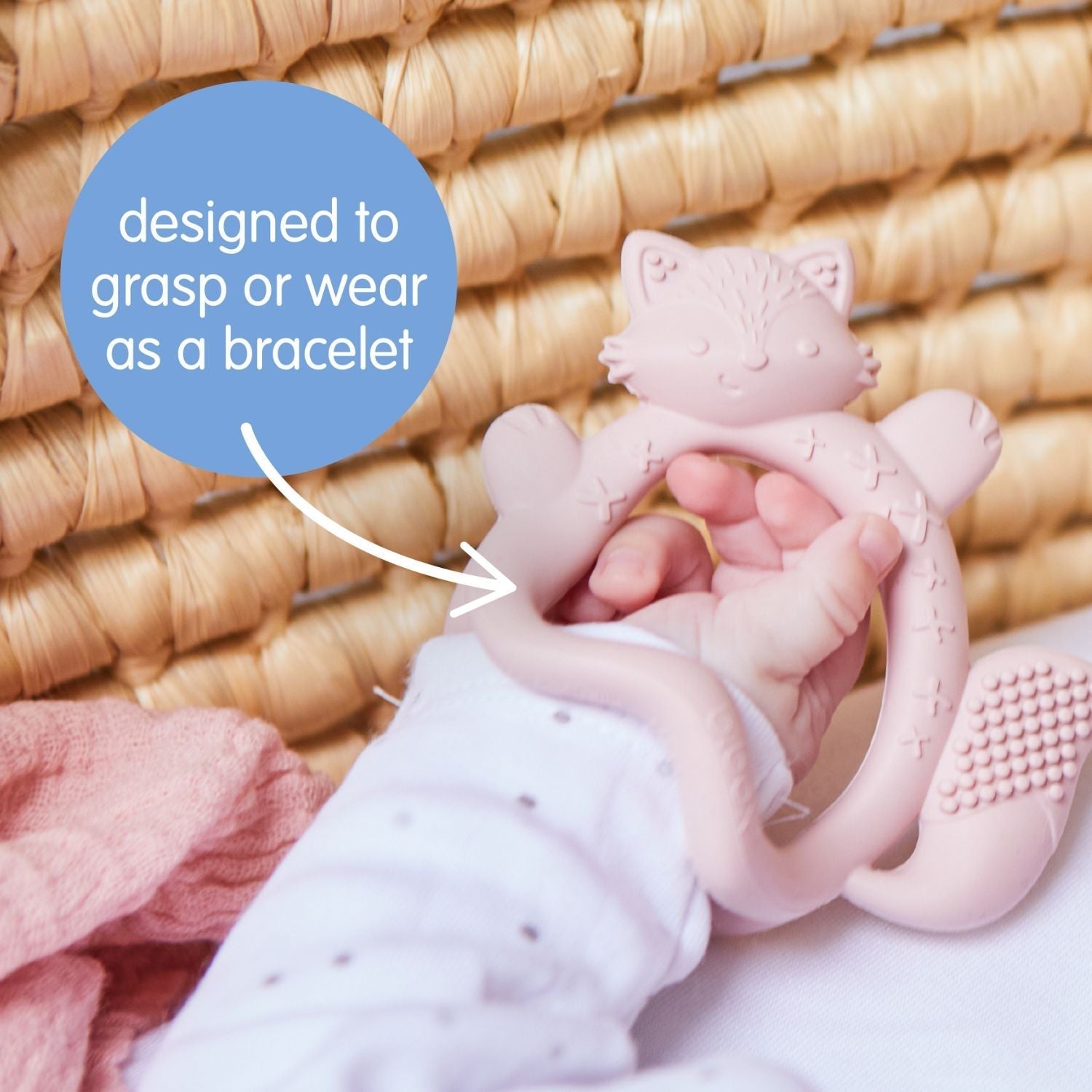 B.Box Lullaby Blue Fox Silicone Wrist Teether For Babies