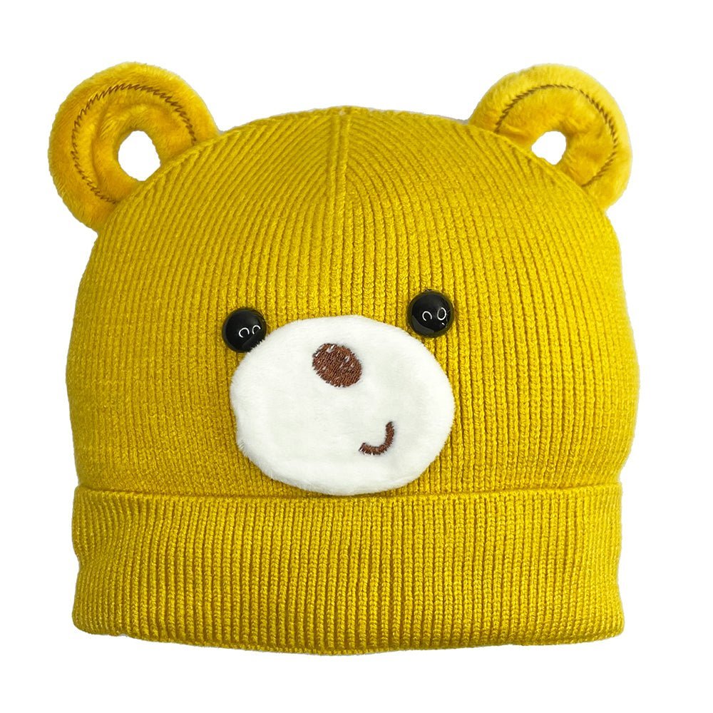 Mini Soul Yellow Bear Buddies Winter Knitted Cap For Infants