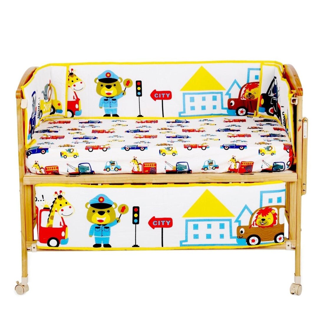 Beep Beep 4 Section Cotton Muslin Crib Rail Bumper Set
