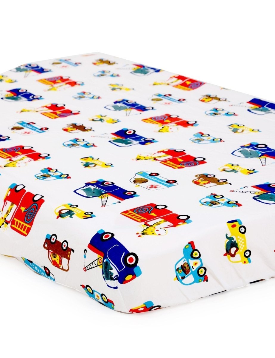 Beep Beep Printed Cotton Crib Sheet For Babies