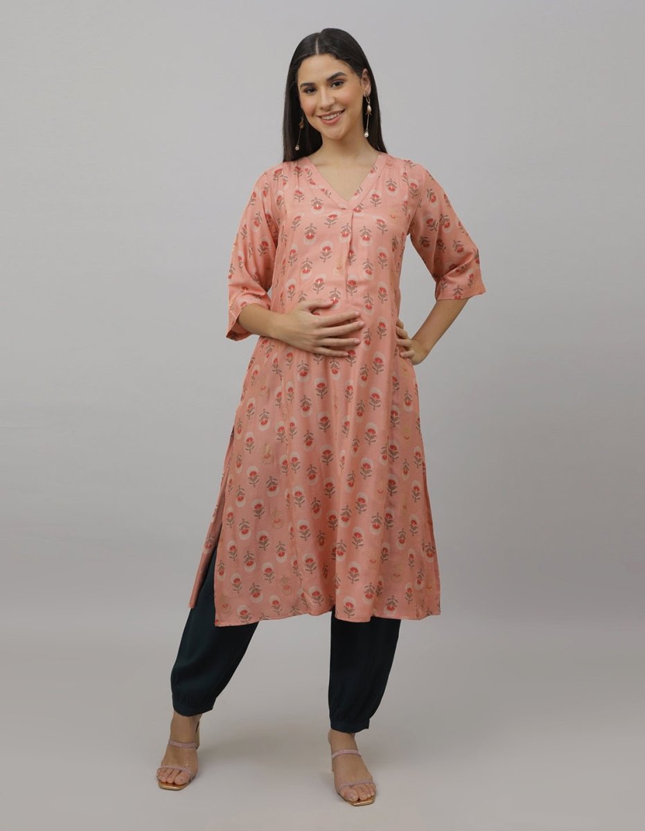  Bellini Blush Maternity and Nursing Kurta Set Peach