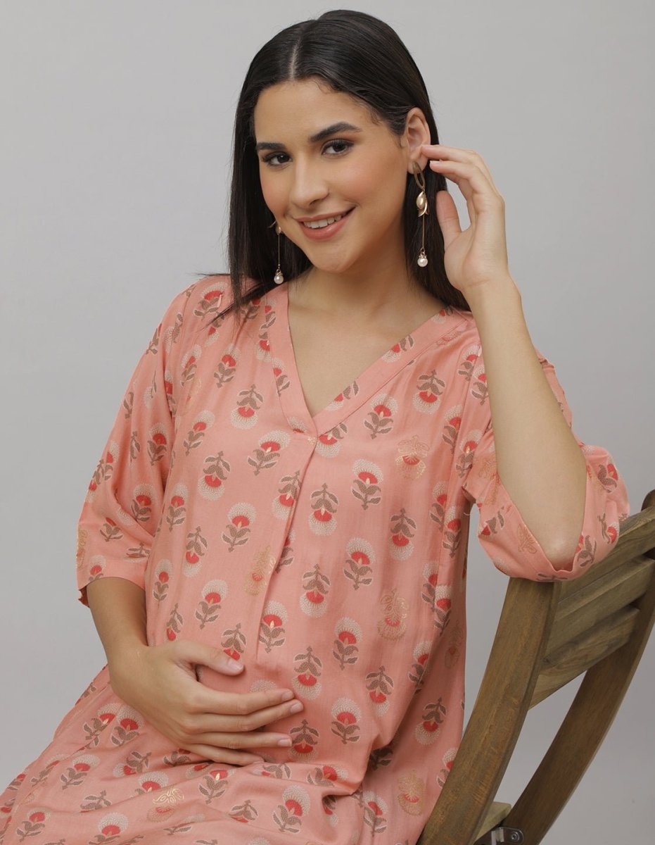  Bellini Blush Maternity and Nursing Kurta Set Peach