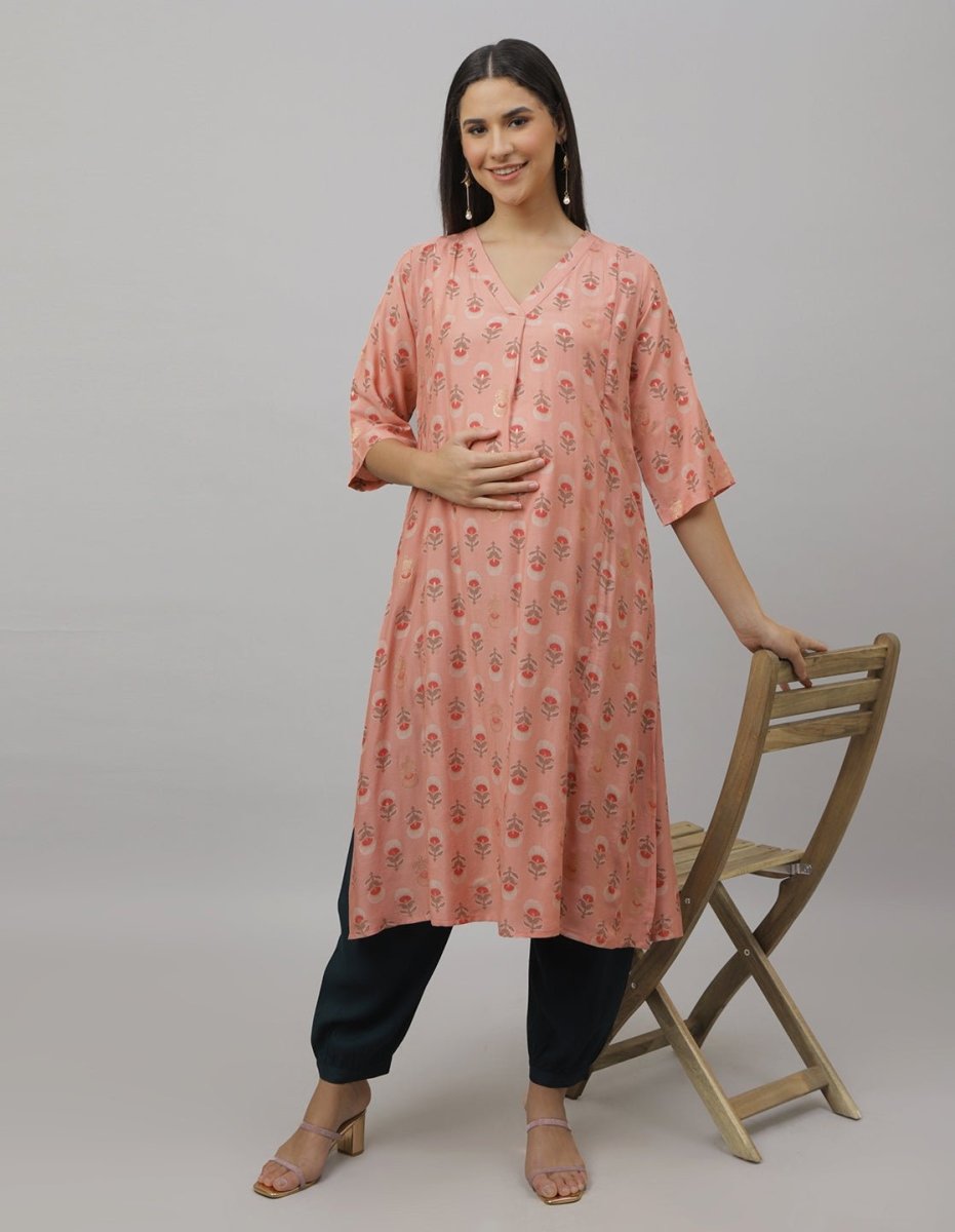  Bellini Blush Maternity and Nursing Kurta Set Peach