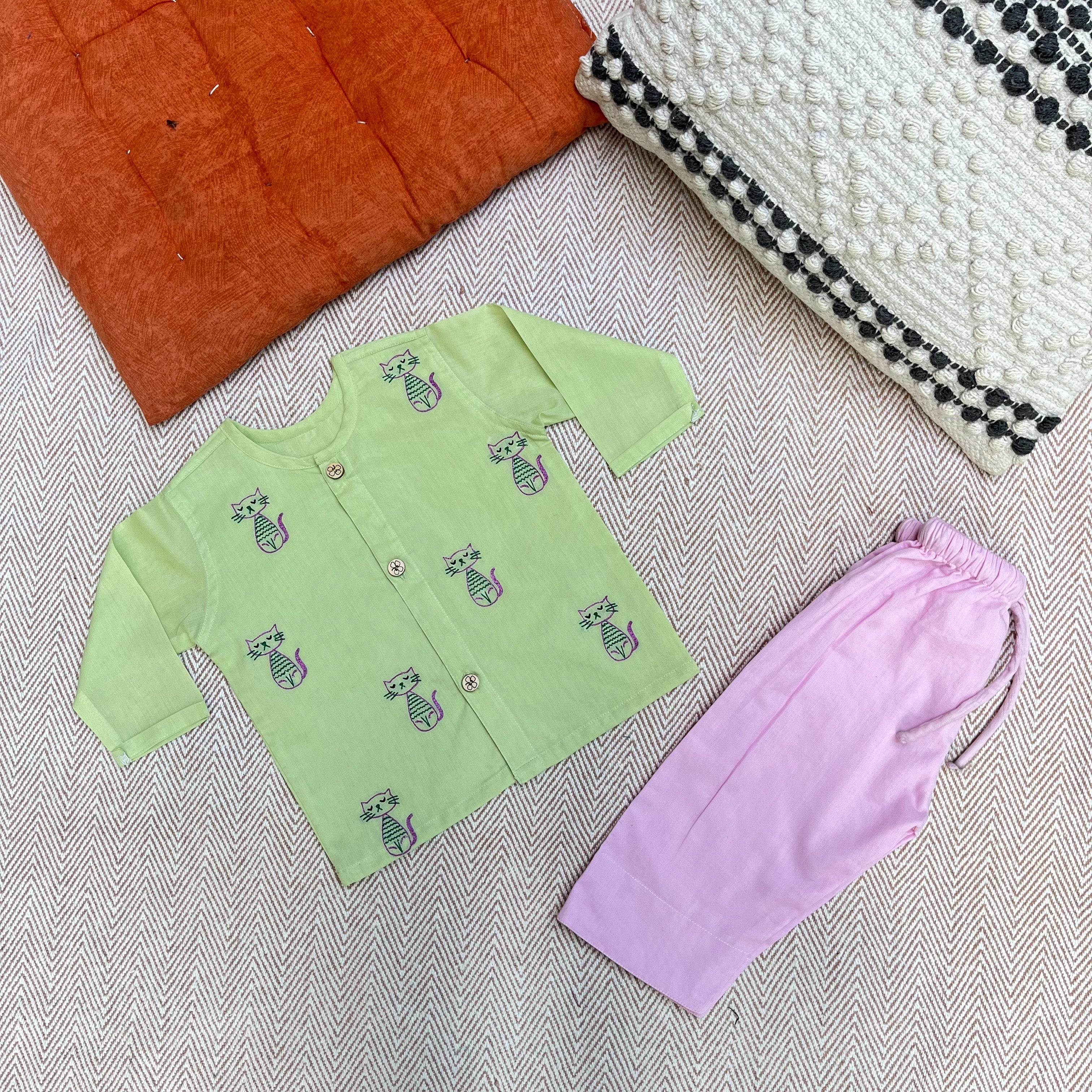 Bhaakur Organic Cotton Full Sleeves Jhabla Set