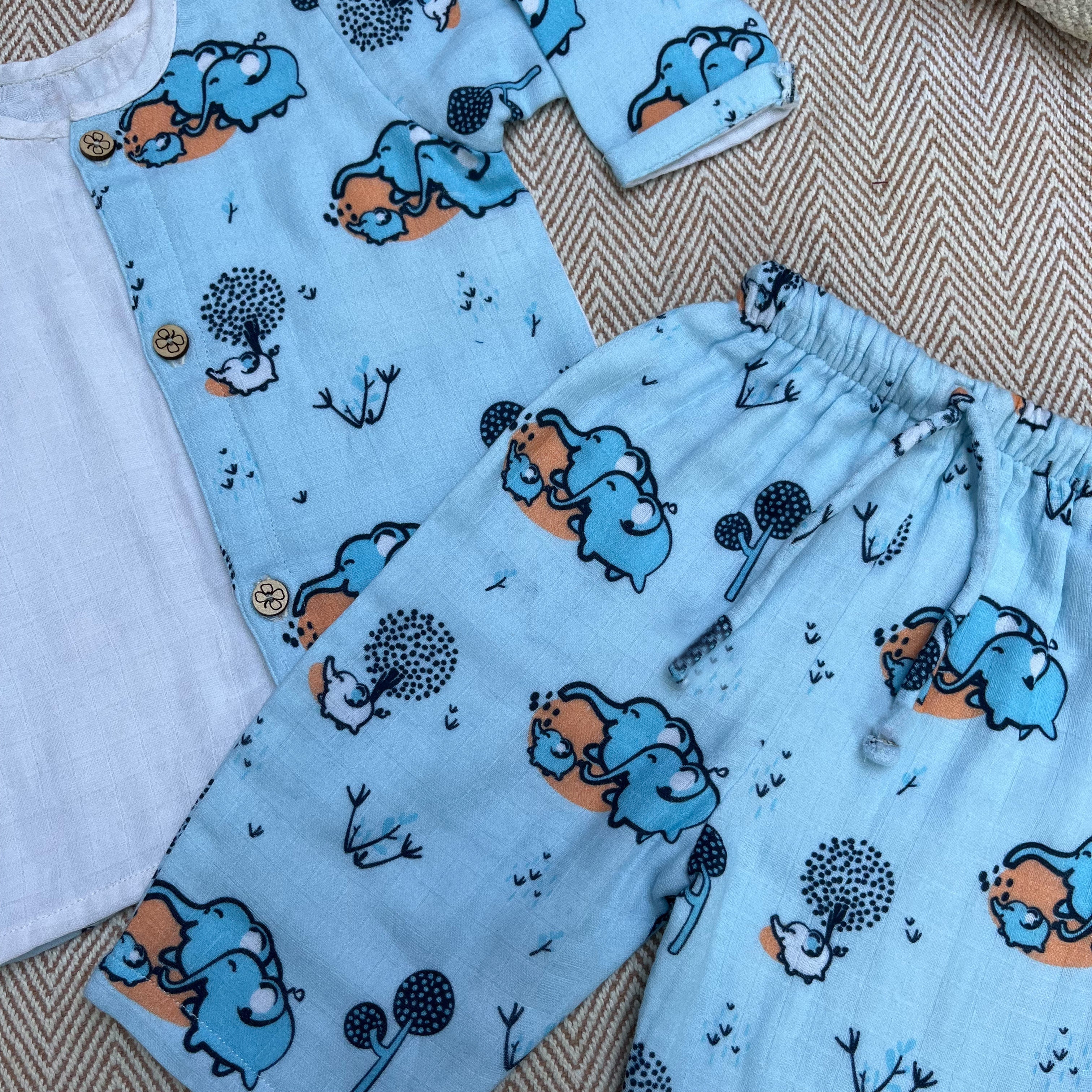 Bhaakur Organic Cotton Full Sleeves Jhabla Set