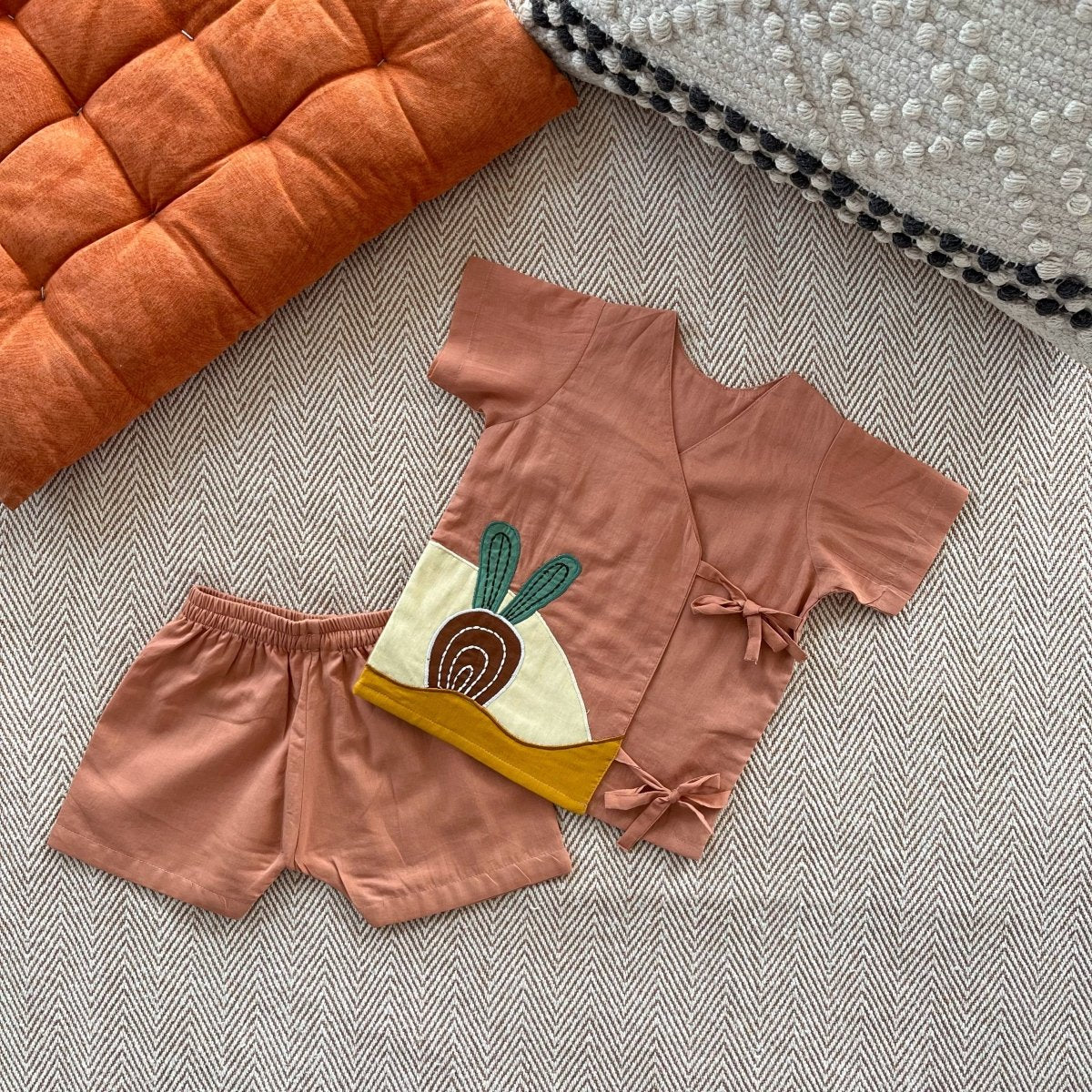 Bhaakur Voile Squirrel Patchwork Infant Jhabla Set