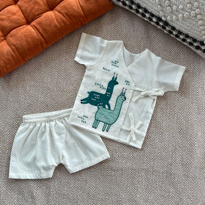 Bhaakur Voile Squirrel Patchwork Infant Jhabla Set
