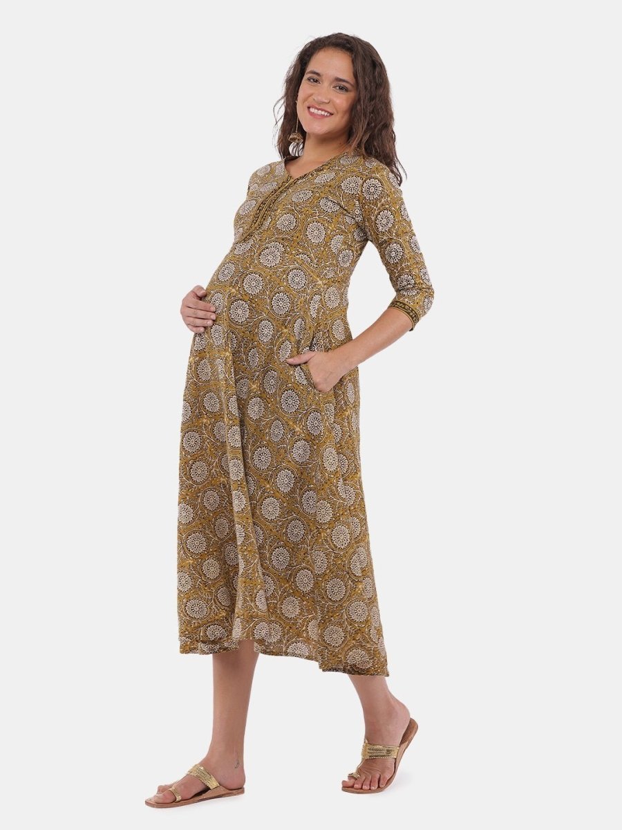  Bhumi Floral Print Maternity and Nursing Kurti Dress Blue