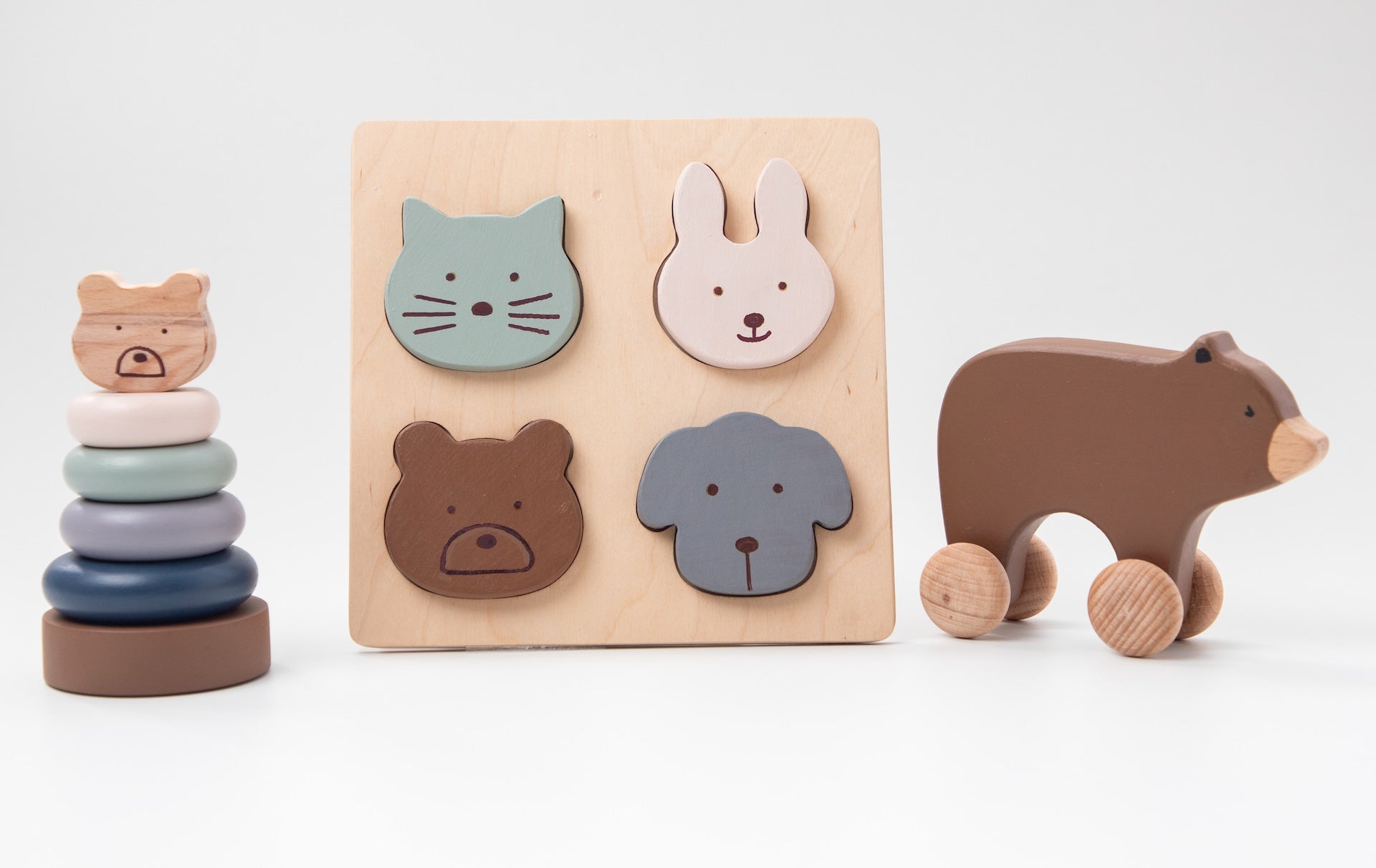 Bear Toddler 3 PCS Wooden Toy Gift Box With Roller And Stacker