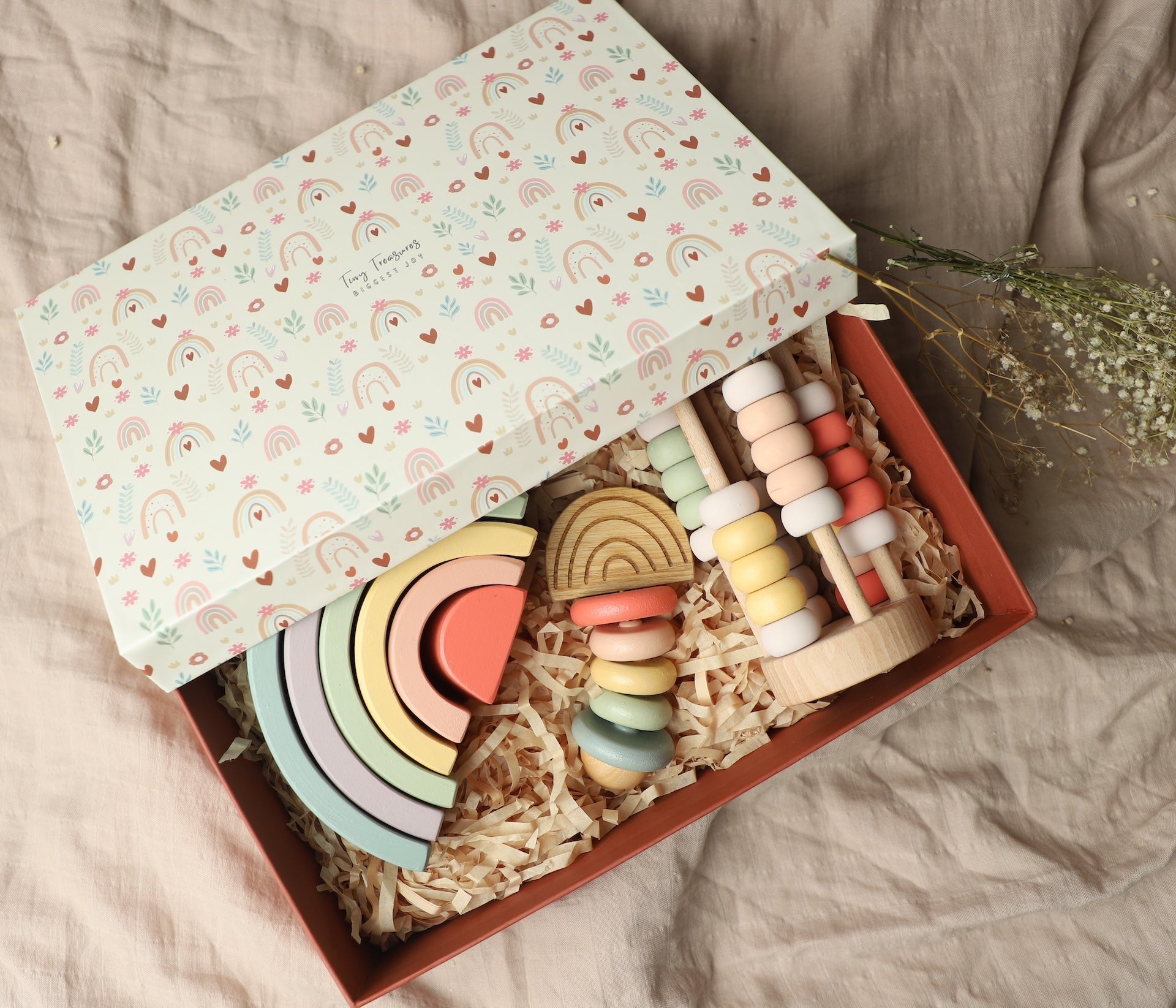 Rainbow Beginnings 3 PCS Newborn Baby Gift Box With Stacker And Rattle