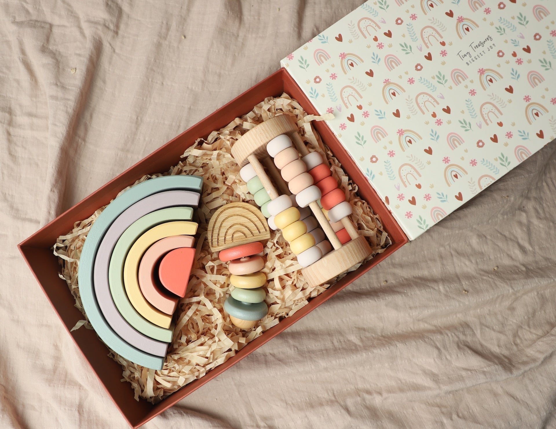 Rainbow Beginnings 3 PCS Newborn Baby Gift Box With Stacker And Rattle