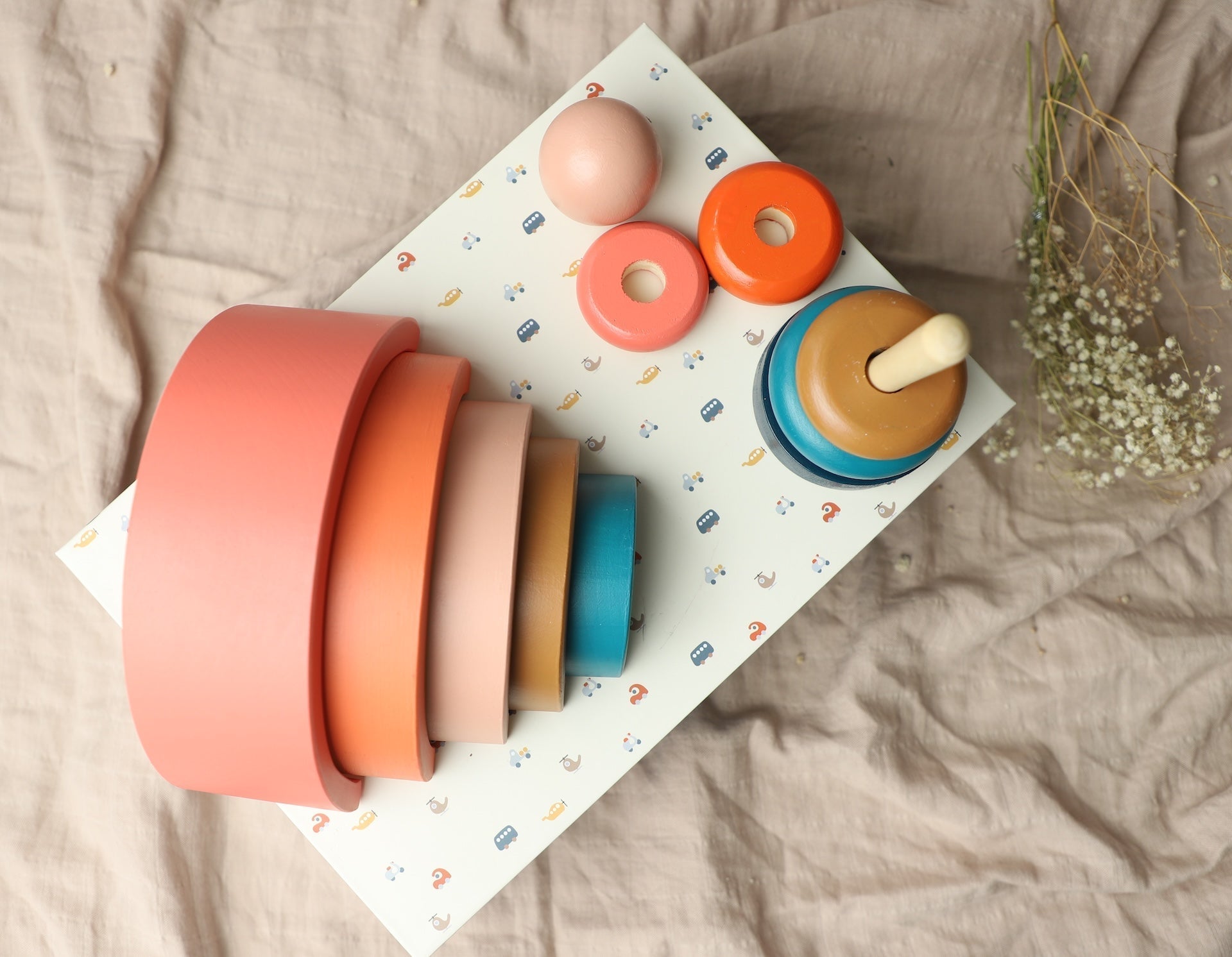 Stack & Play Sunset Wooden 2 PCS Toddler Gift Box With Stackers