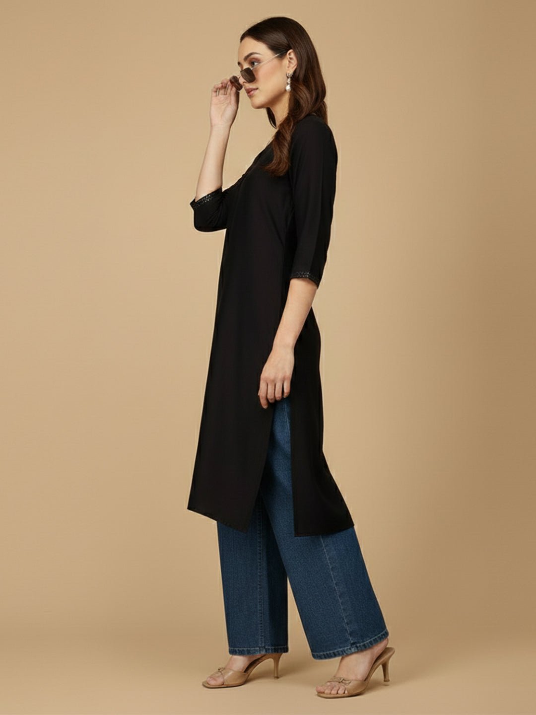  Black Embroidered Maternity and Nursing Silk Kurta Black