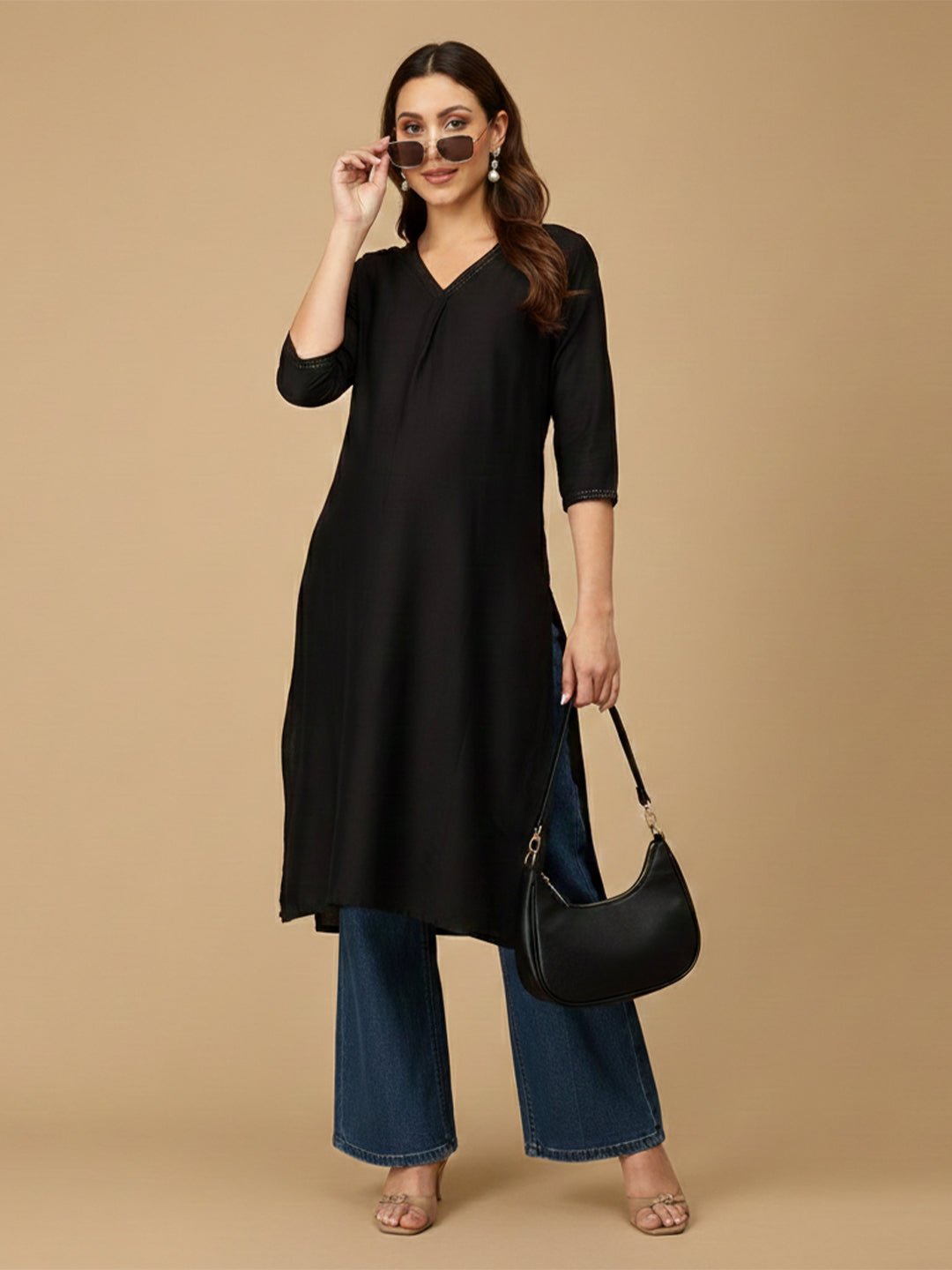  Black Embroidered Maternity and Nursing Silk Kurta Black