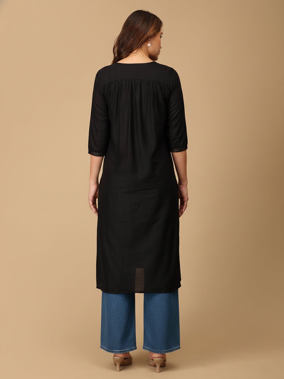  Black Embroidered Maternity and Nursing Silk Kurta Black