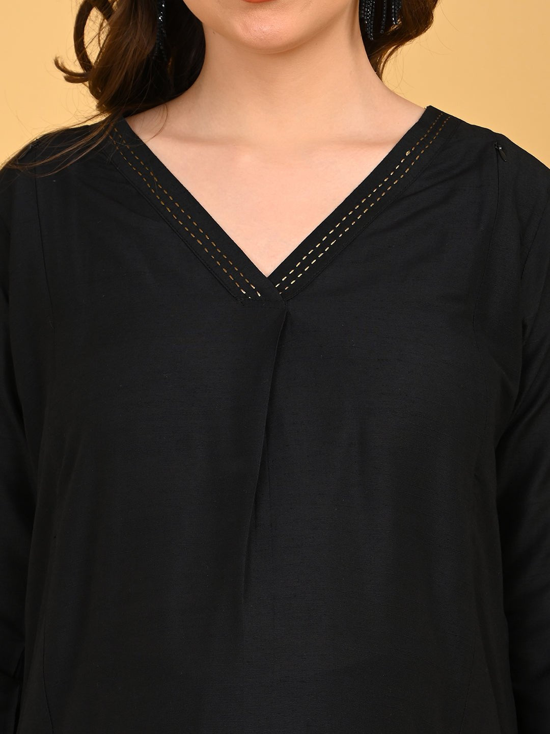  Black Embroidered Maternity and Nursing Silk Kurta Black