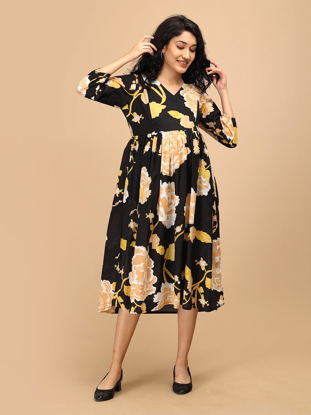  Black Peony Maternity and Nursing Dress Black
