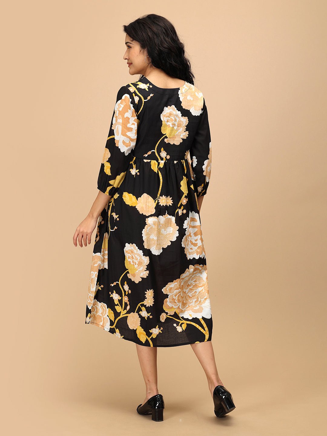  Black Peony Maternity and Nursing Dress Black