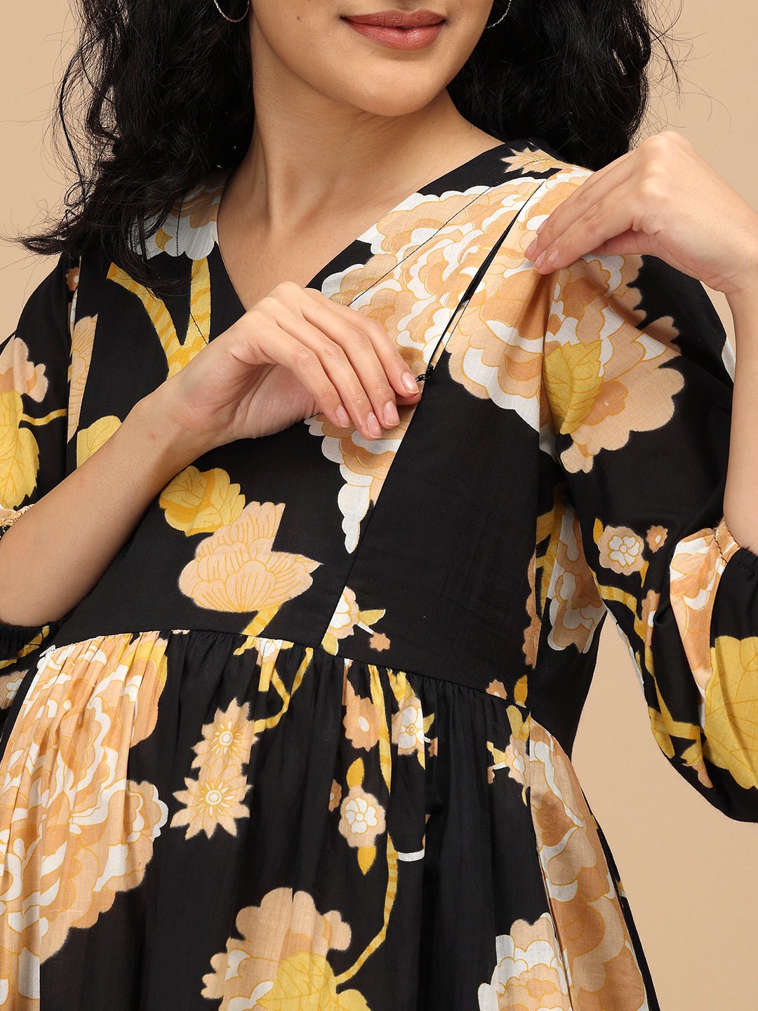  Black Peony Maternity and Nursing Dress Black