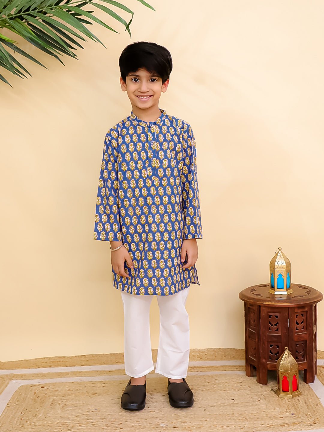 Blaze Blue Boys Jacket And Kurta Pajama Set