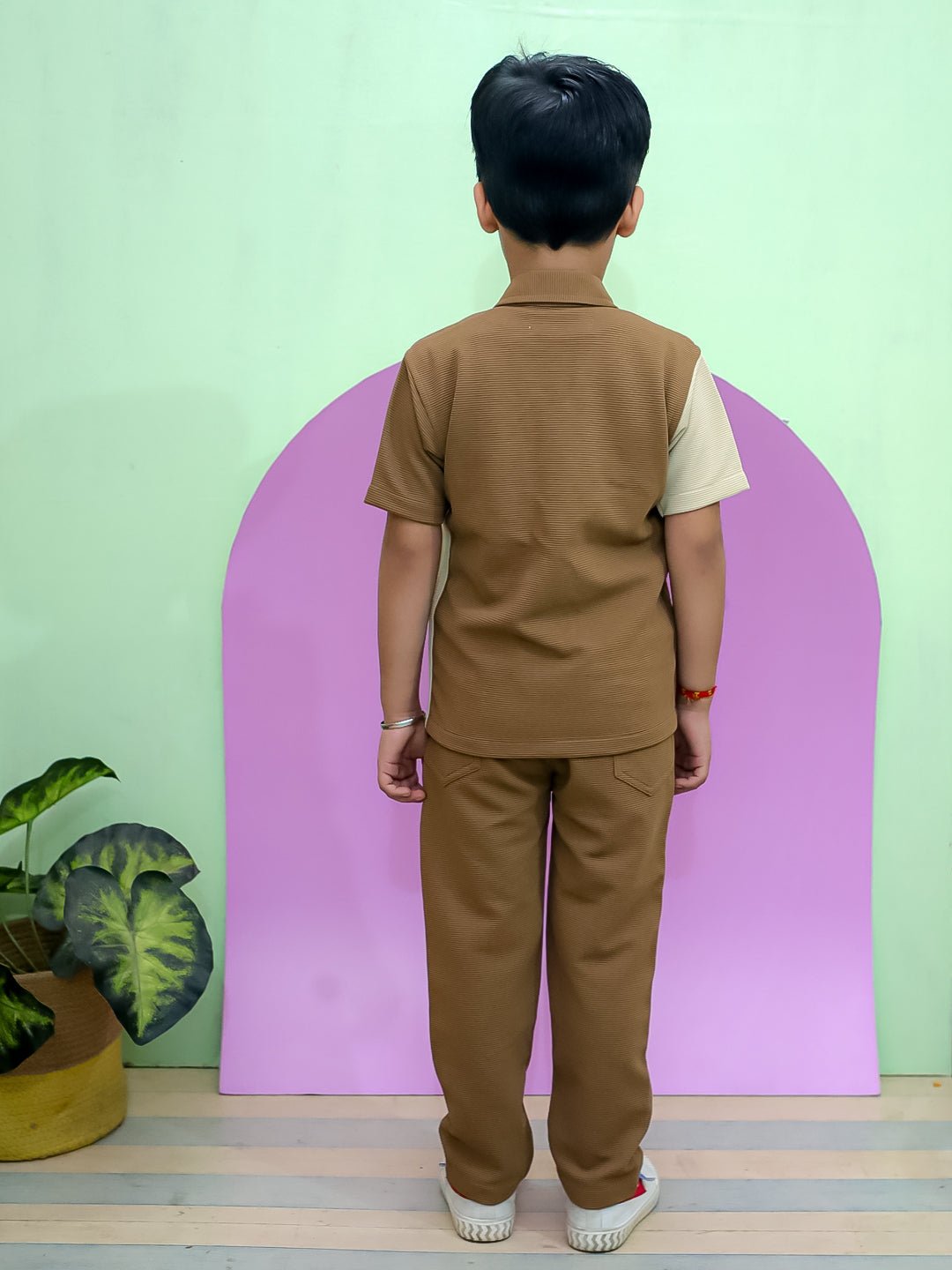 Block & Roll Colorblock Cotton Half Sleeve Shirt And Pants Set For Boys