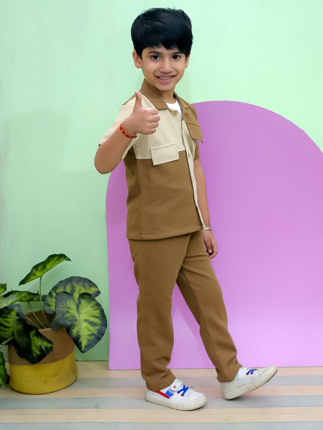 Block & Roll Colorblock Cotton Half Sleeve Shirt And Pants Set For Boys