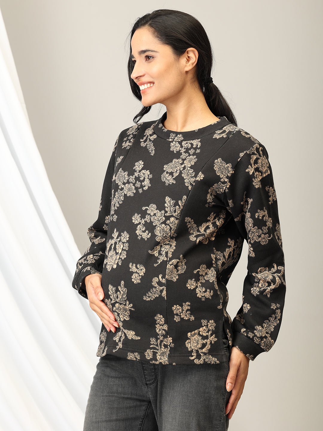  Bloom in the Dark Maternity and Nursing Sweatshirt Black