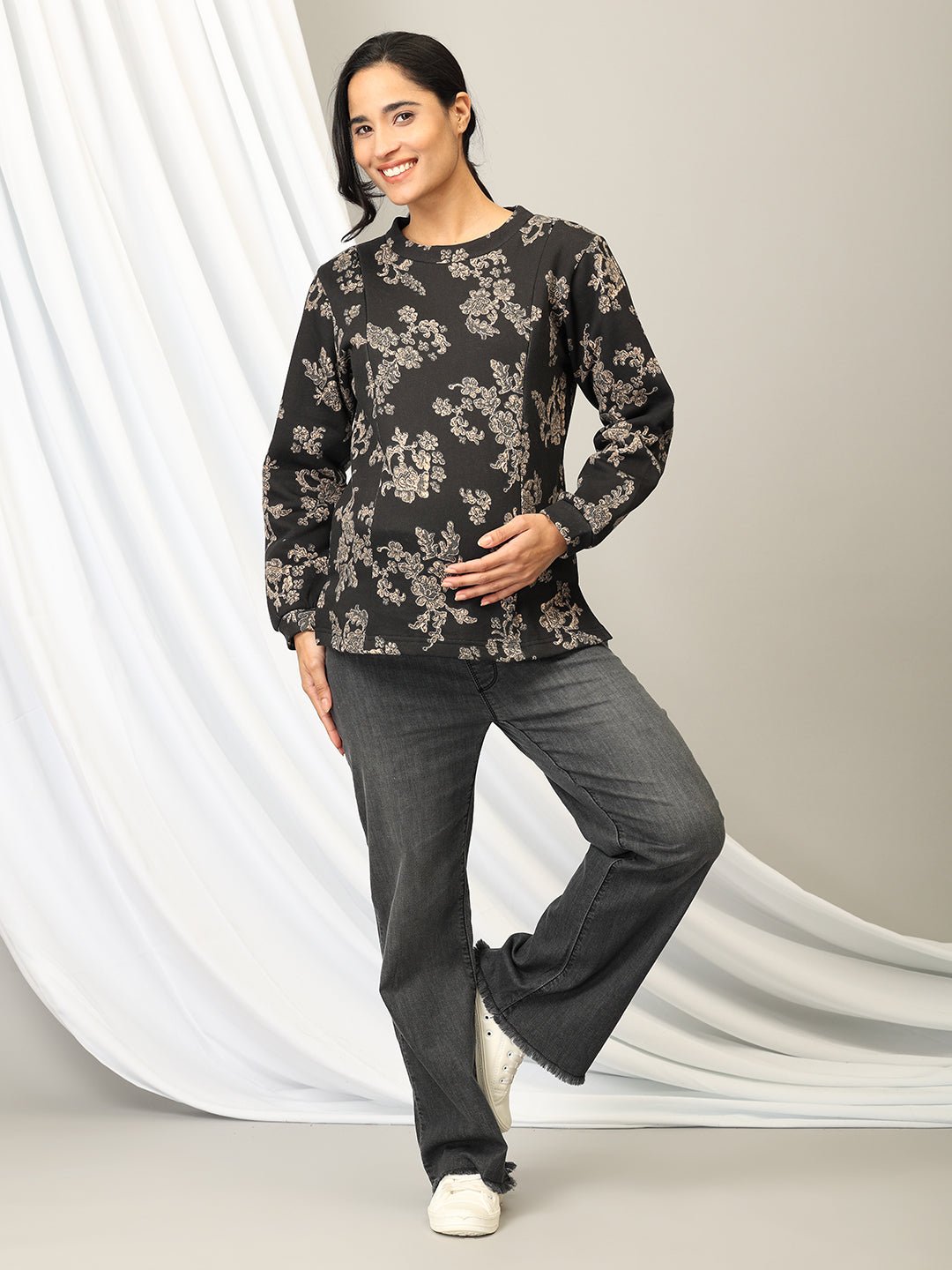  Bloom in the Dark Maternity and Nursing Sweatshirt Black