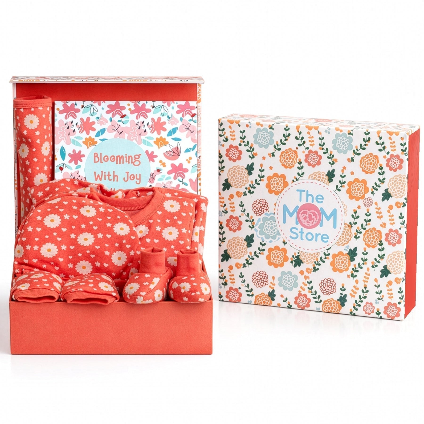 Blossom Bundle 4 PCS Newborn Baby Gift Box With Romper And Milestone Cards
