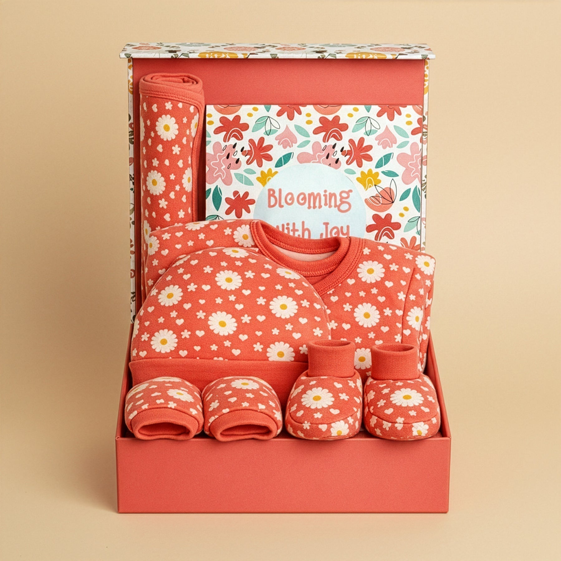 Blossom Bundle 4 PCS Newborn Baby Gift Box With Romper And Milestone Cards