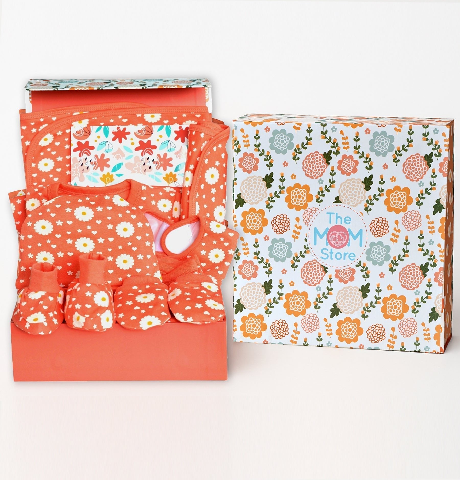 Blossom Bundle Newborn Baby Gift Box With Romper Hooded Blanket And Milestone Cards