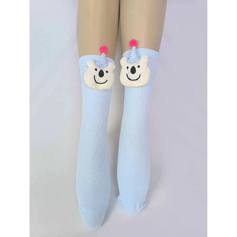 Little Surprise Box Blue 3D Party Hat Teddy Socks For Kids