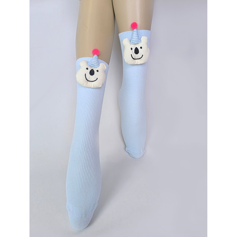 Little Surprise Box Blue 3D Party Hat Teddy Socks For Kids